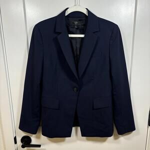 J. Crew Parke Blazer Single Button Wool Blend Navy Blue Size 4 Preppy Academia